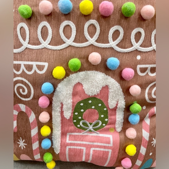 Cupcakes & Cashmere Pink Pastel Gingerbread Plush Accent Pillow with Pompoms NwT - Picture 4 of 5
